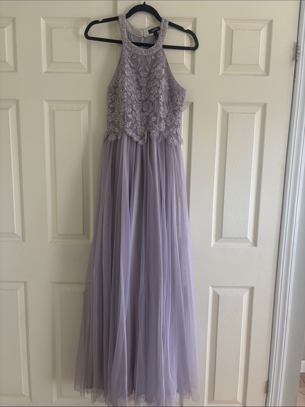 Speechless Lavender Beaded Halter Tulle Dress